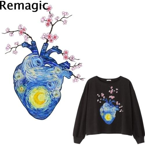 Starry sky heart Cherry blossoms handmake Iron on Heat Transfer Printing Patches Stickers Clothes DIY Appliques patchwork gifts