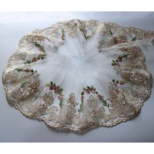 19cm 7.48inch wide-3yards/lot Gold Thread Pink Flower Embroidered Tulle LaceTrim for Garment Decoration,Gold Lace