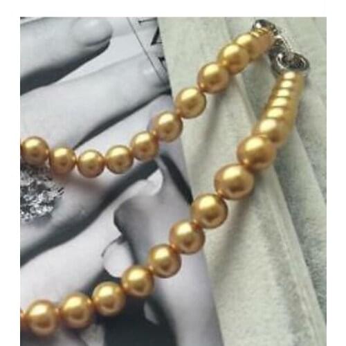 Gorgeous 12-14mm gold round pearl necklace 18inch