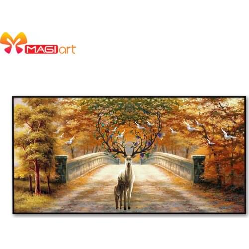 Cross stitch kits Embroidery needlework sets 11CT water soluble canvas patterns 14CT Animal style Deer in bridge-NCMA098
