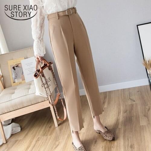 2021 Autumn Winter Women Pants High Waist Loose Formal Elegant Office Lady Solid Korean Suit OL Style Ankle-Length Pants 9659