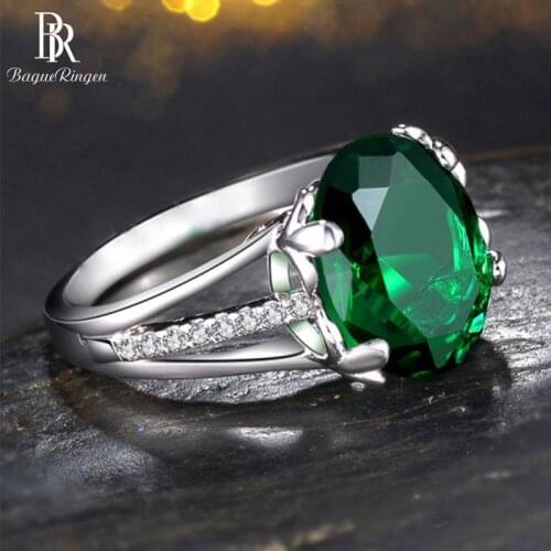 Bague Ringen Classic Silver 925 Ring With Round Shape Emerald Gemstones For Charm Women Jewelry Party Wholesale Gift Size 6-10
