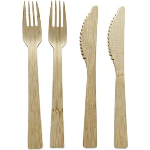 100Pcs Bamboo Wooden Tableware Length 6.65" Disposable Fork Knife Spoon Party Supplies Be Carbonized Environmentally Friendly