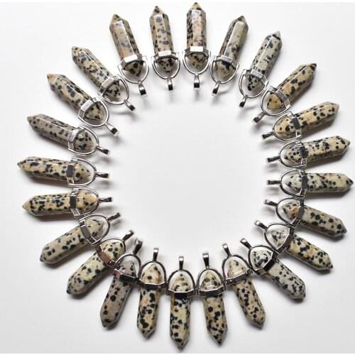 24pcs/lot Wholesale 2020 trendy top quality natural spot stone bullet shape charms point Chakra pendants for jewelry making free