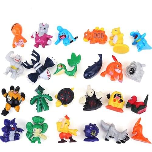 3-5cm 24Pcs/Lot Random Different Style Pokemon Go Pikachu Snorlax Rayquaza Articuno Eevee Mini PVC Figure Toys Decoration Dolls