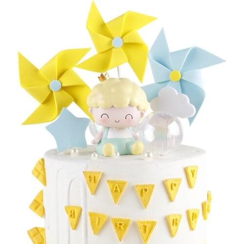 3pcs/bag Mini Creative Children Foam Paper 3D Colorful Windmill Happy Birthday Cake Topper Candy Bar Cake Supplies Party Favors