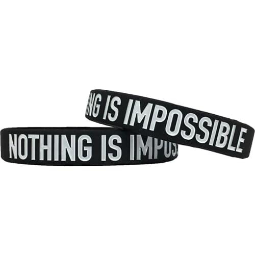 300pcs Motivational NOTHING IS IMPOSSIBLE Silicone Bracelets Rubber Wristbands Free Shipping by DHL