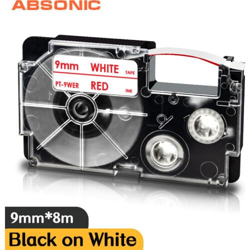 Absonic XR-9WE 9mm Red on White Compatible Label Tapes XR9WER XR 9WER XR-9WER for KL-60 Typewriter KL-60SR KL120 EZ Label Maker