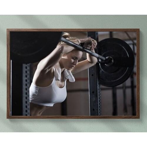 B033 Barbell Power Training Fitness Bodybuilding Women Sexy Beautiful Strong Wall Sticker Silk Fabric Poster Art Indoor Decor