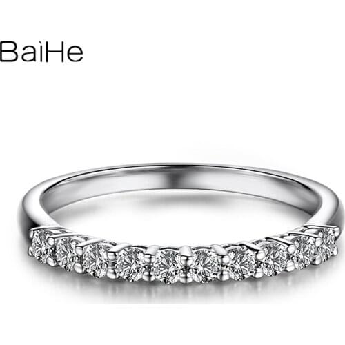 BAIHE Solid 14k White Gold Engagement Ring Wedding Band 0.3CT SI/H Natural Diamond Women ring Man ring Fine Jewelry Diamond Ring