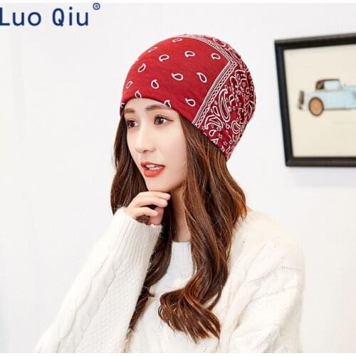 Women Cotton Print Turban Seamless Bandanas Camouflage Head Wrap Fashion Leaf Star Girl Beanie Neck Tube Sweat Hat Turbante Cap