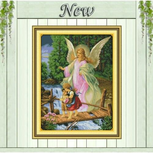 Guardian angel baby Scenery Painting Drawing counted print on fabric 14CT 11CT DMC Cross Stitch kits Needlework Sets Embroidery
