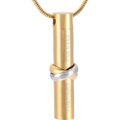 IJD9944 Forever Together Gold Rose Cylinder Urn Necklaces Men and Women Dog Cat Funeral Day,Cremation Jewelry for Ash