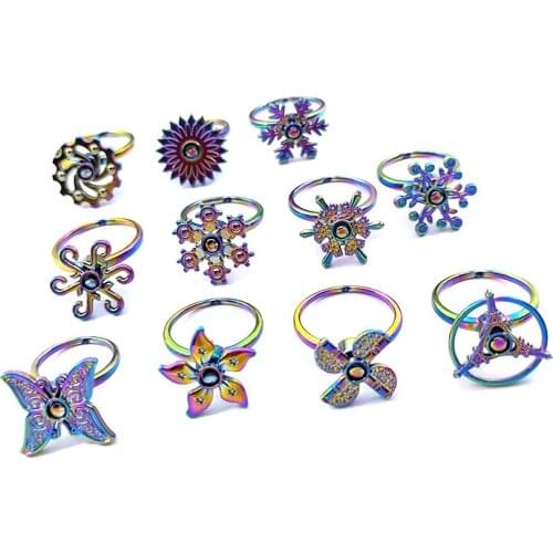 MixMax 50pcs/Lot Interesting Rings Metal Spinner Bands Cute Fashion Jewelry for Women Kids Wholesale Variety of Styles Gifts