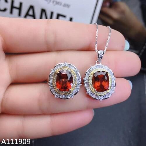 KJJEAXCMY boutique jewelry 925 sterling silver inlaid Natural garnet gemstone pendant ring female suit support detection popular