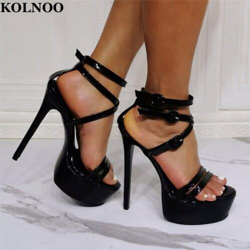 Kolnoo New Handmade High Heels Sandals Cross Buckle Strap Open-Toe Sexy Platform Real Photos Evening Fashion Daily Wear Shoes
