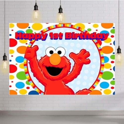 Red Elmo Party 1st Birthday Backdrop Colorful Dots Elmo Background for Boy and Girl Sesame Street Elmo Theme Background