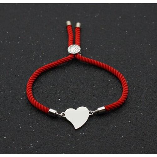 Cute Bear Stainless Steel Silver Color Loves Heart Bracelet Lucky Red Thread Rope Charm Bracelets For Women Jewelry Couples Gift