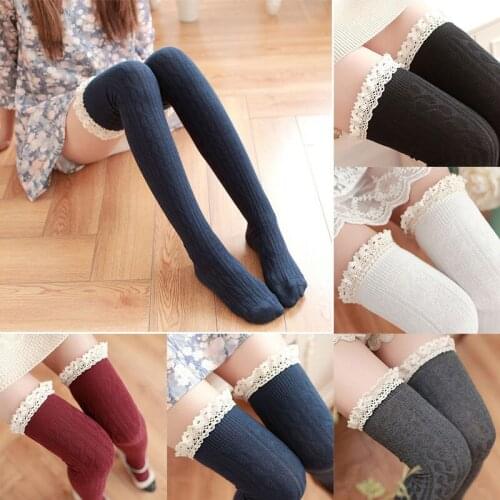 Fashion Women Girls Long Socks Knit Stockings Autumn Winter Over Knee Thigh High Warm Stocking