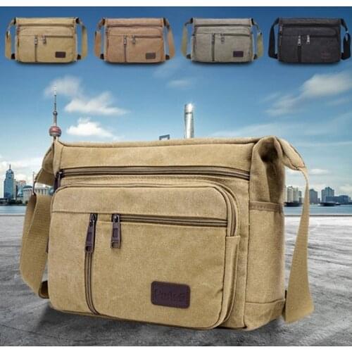 Men Fashion Solid Color Shoulder Messenger Pack Male Canvas Casual Men Large Capacity Zipper Pure Color Simple Crossbody Bags