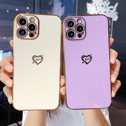 Plating Love Heart Soft Silicone Case For iPhone 11 12 Pro Max XR XS X 8 7 Plus SE 2020 Side Hearts Shockproof Soft Cover