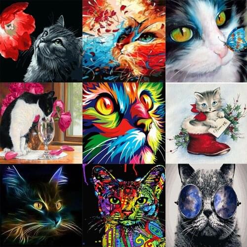 Cartoon Color Animal Cat DIY Paint By Numbers Frameless Cat oil Painting On Canvas For Home Room Decor Wall Art Christmas Gifts