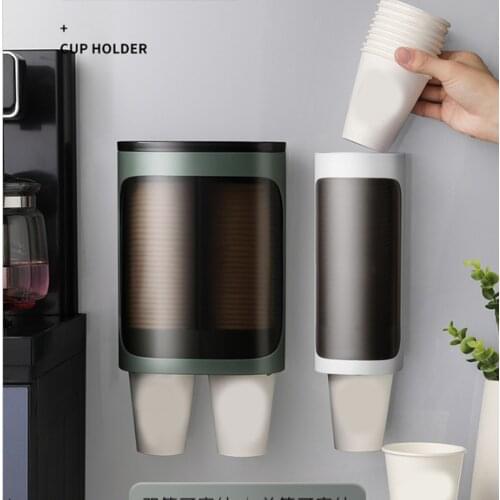 Disposable Cup Dispenser Wall Mounted Cup Holder with Lid Double Tube for Paper Plastic Cup