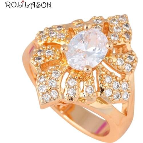 Low price Trendy Design Shining AAA White Zirconia & Crystal Gold tone Ring fashion jewelry USA Size #7.75 #7 #6 KR243