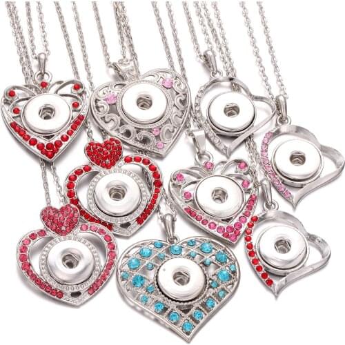 New Snap Jewelry Necklaces Metal Rhinestone Crystal Love Heart Snap Button Necklace Fit DIY 20mm 18mm Snap Buttons Jewelry