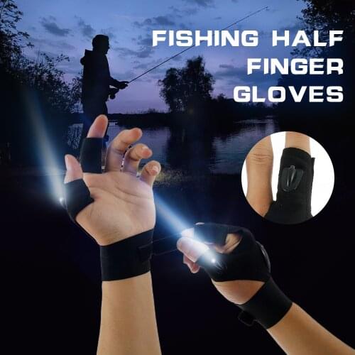 1 PC Night Light Waterproof Fishing Gloves with LED Flashlight Rescue Tools Outdoor Gear Cycling Practical Fingerless Gloves