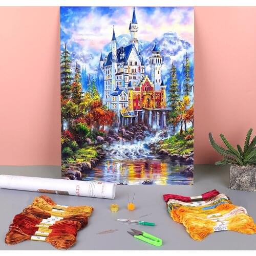 Scenery Street Landscape Printed Canvas 11CT Cross Stitch DIY Embroidery Full Kit DMC Threads Sewing Needlework Decor