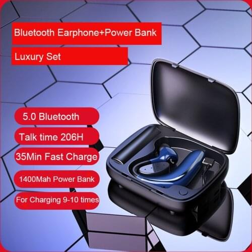 X1 Luxury Bluetooth Earphone V5.0 Phone Call Wireless Headphones Noise-Reduction Waterproof Hanging Ear Headset with Power Bank