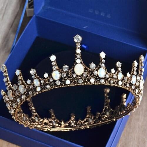 Baroque Crystal Round Tiara Wedding Prom Big Hair Crown Vintage Bridal Headwear Hair Accessories Jewelry