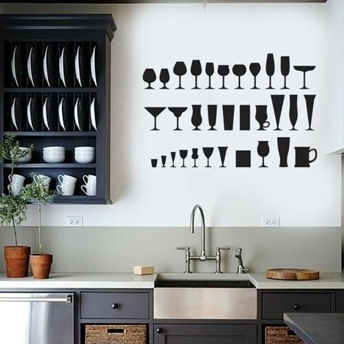 Vinyl Wall Decal Drink Glass Wall Stikcer Kitchen Bar Home Interior Decor Wine glass Stickers Bar Sign Art Mural C229