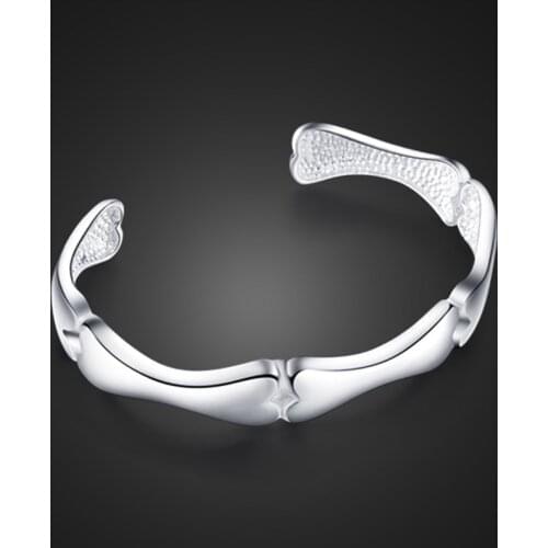 Retro style handmade goddess silver bracelet female widened opening Silver Solid 925 Sterling Silver Bone Bracelet