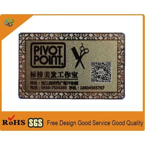 2018 custom golden metal business card metal visiting card vip card with logo words engraved cutting out and QR code printing