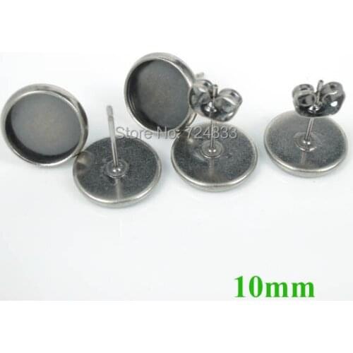 10pcs Antique Silver Color Stud Earring Base 10mm Resin Cameo Cabochon Bezel Settings DIY Post Pin Earrings Findings Brincos