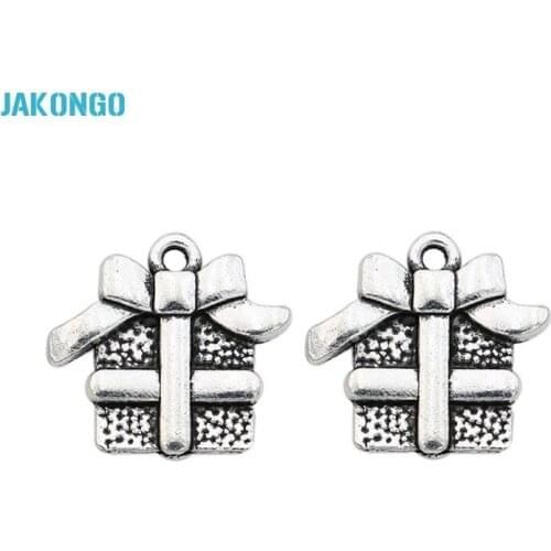 20pcs Antique Silver Plated Gift Box Charms Pendants for Jewelry Making Bracelet Necklace DIY Handmade Craft 15x16mm