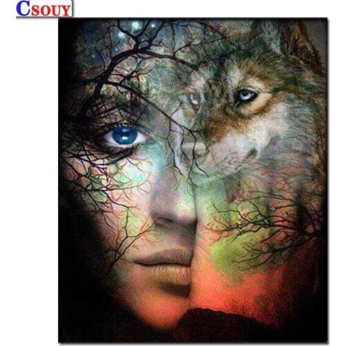 New 5D DIY Diamond Painting Wolf & Men Diamond Mosaic Drawing Full Square Round Drill Diamond Embroidery Cross Stitch Home Decor