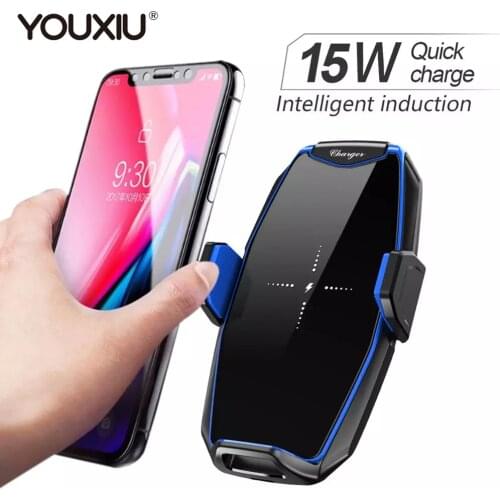 YOUXIU 15W Qi Wireless Car Charger Stand Auto Sensor Clamping Fast Charging Holder For iPhone 11 Pro Max Air Vent Phone Bracket