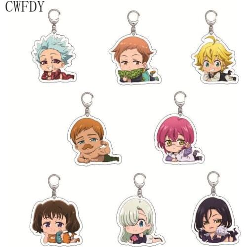 1 Sets Anime The Seven Deadly Sins Keychain Meliodas Elizabeth Hawk Ban Transparent Acrylic Figures Charm Key Chain Trinkets