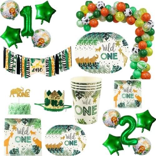 Woodland Tableware Jungle Safari Birthday Decoration Wild One 1st Bithday Party Supplies Forest Animal Paper Plates