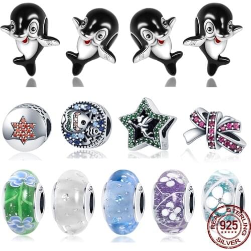 925 Sterling Silver Black And White Dolphin Multicolor Angled Round Beads Fit Original 3mm Bracelet&Bangle Women Fashion Jewelry