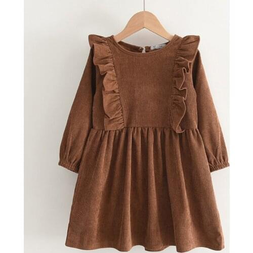 Spring Autumn Kids Baby Girls Long Sleeve Corduroy Pure Color Dress For Girls Baby Dress Children Clothing
