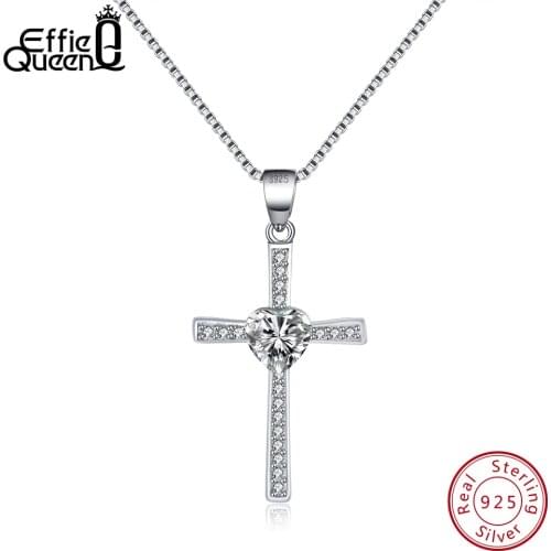 Effie Queen Authentic 925 Sterling Silver Women Necklaces Six Colors Heart Shape AAA Zircon Fashion Female Pendant Jewelry BN88