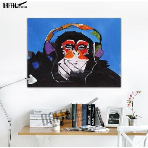 Gorilla Listening To The Music 100% Handmade Oil Painting Funny Cartoon Animal Wall Art Unframed Home Decor Canvas painting