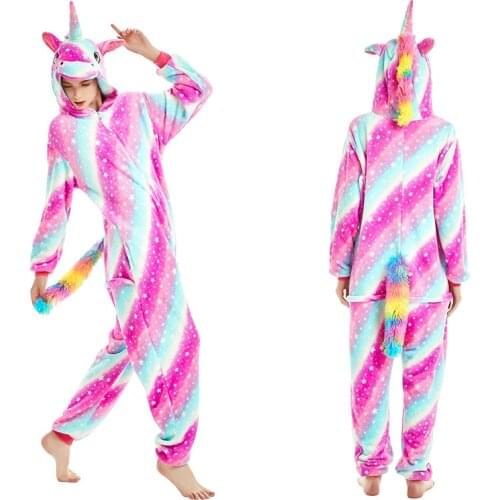 Unicorn s Stitch Totoro Animal Onesie Women Men Adult Couple Funny Jumpsuit Flannel Warm Soft Cartoon Winter Sleepwear