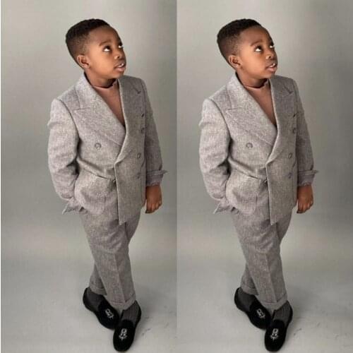 Boys Suits For Wedding Clothing Kids Birthday Party Formal Outfits Sets Ring Bearer Attire (Jacket +Pants+Bow))