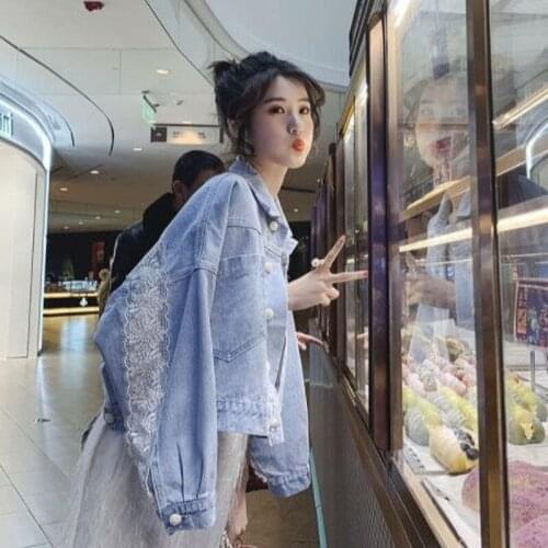 Jacket Ladies Autumn 2021 New Denim Jacket Short Womens Tooling Korean Loose Retro Blouse Womens Jacket Lace Lace