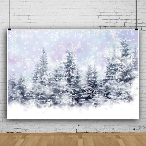 Laeacco Winter Nature View Pine Forest Snowflake Photo Backdrops Falling Snow Child Photocall Poster Photographic Backgrounds